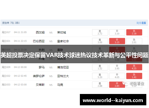 英超投票决定保留VAR技术球迷热议技术革新与公平性问题