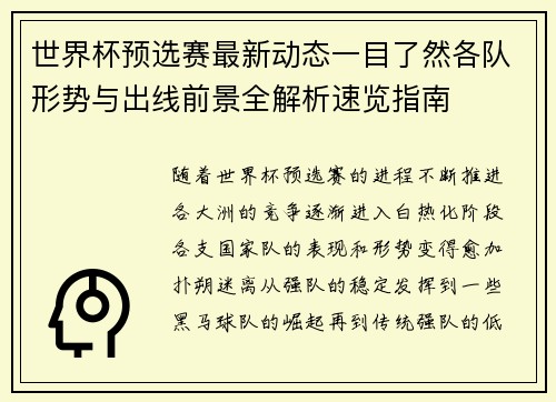 世界杯预选赛最新动态一目了然各队形势与出线前景全解析速览指南 世界杯预选赛最新动态一目了然各队形势与出线前景全解析速览指南